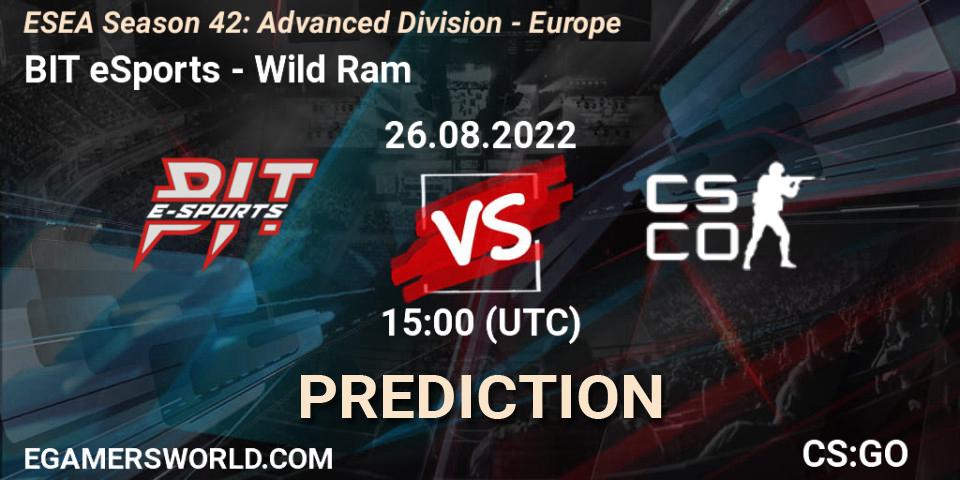 BIT eSports - Wild Ram: прогноз. 26.08.2022 at 15:00, Counter-Strike (CS2), ESEA Season 42: Advanced Division - Europe