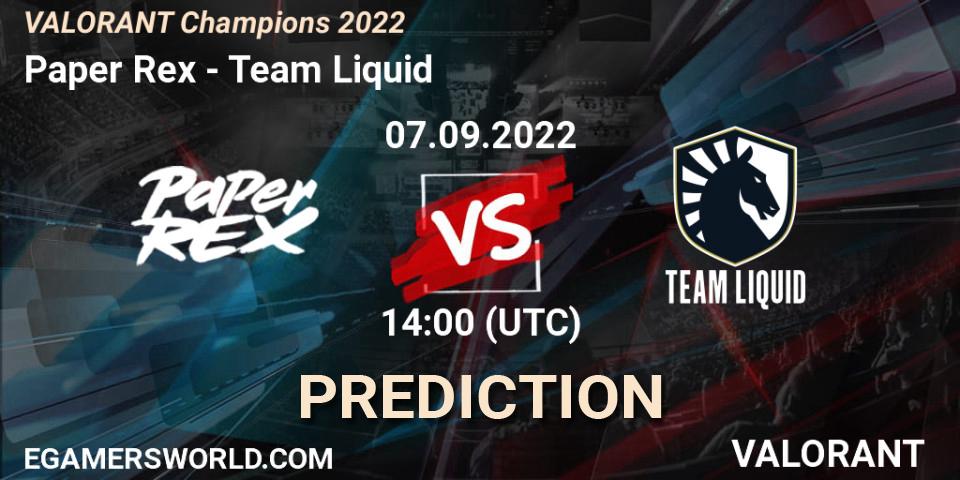 Paper Rex - Team Liquid: прогноз. 07.09.2022 at 14:15, VALORANT, VALORANT Champions 2022