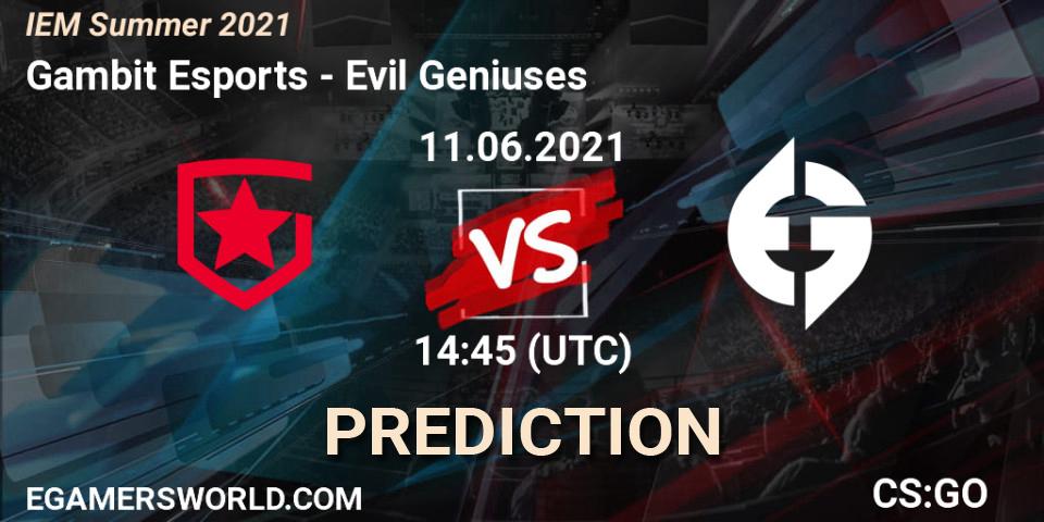 Gambit Esports - Evil Geniuses: прогноз. 11.06.2021 at 18:00, Counter-Strike (CS2), IEM Summer 2021