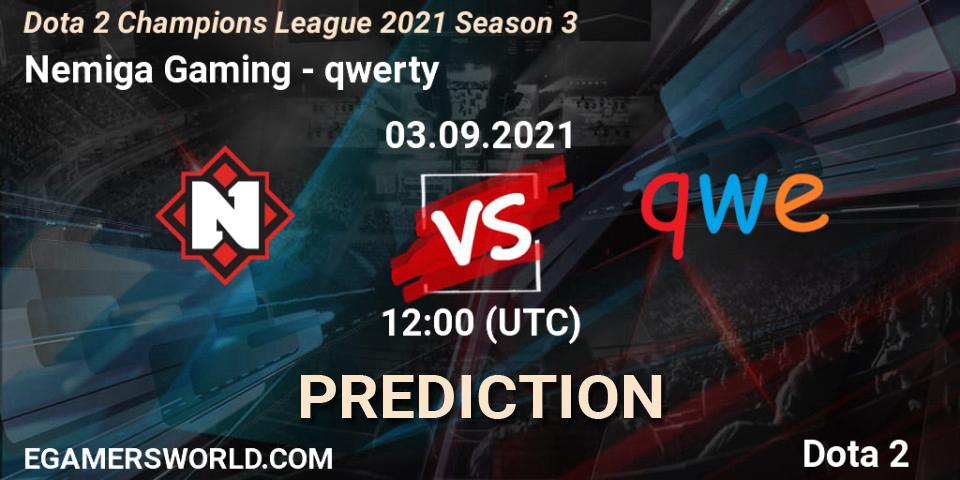 Nemiga Gaming - qwerty: прогноз. 02.09.2021 at 15:01, Dota 2, Dota 2 Champions League 2021 Season 3