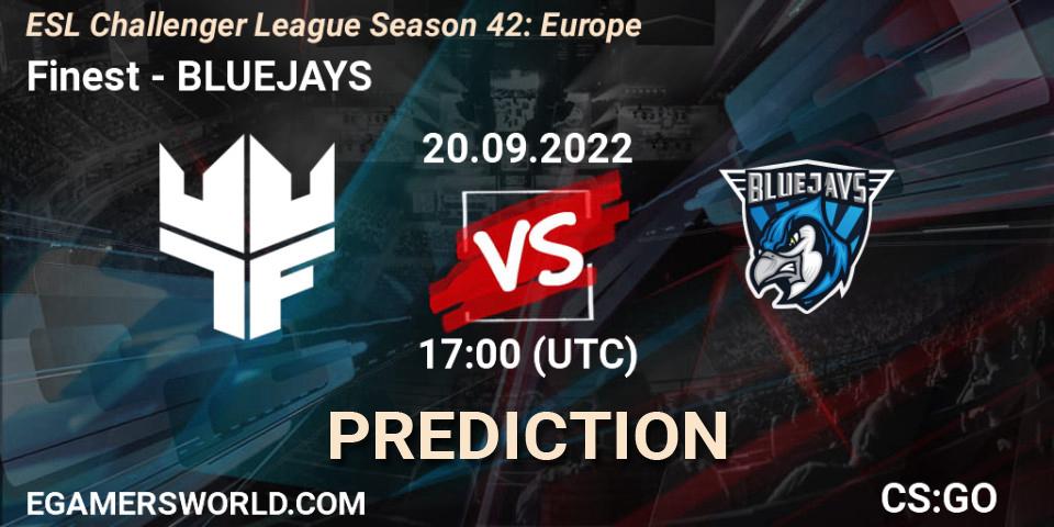 Finest - BLUEJAYS: прогноз. 20.09.2022 at 17:00, Counter-Strike (CS2), ESL Challenger League Season 42: Europe