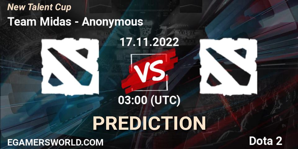 Team Midas - Anonymous: прогноз. 17.11.2022 at 03:00, Dota 2, New Talent Cup