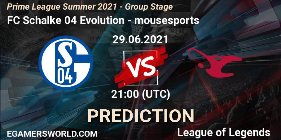 FC Schalke 04 Evolution - mousesports: прогноз. 29.06.2021 at 16:00, LoL, Prime League Summer 2021 - Group Stage