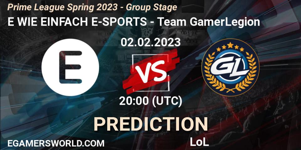 E WIE EINFACH E-SPORTS - Team GamerLegion: прогноз. 02.02.2023 at 18:00, LoL, Prime League Spring 2023 - Group Stage