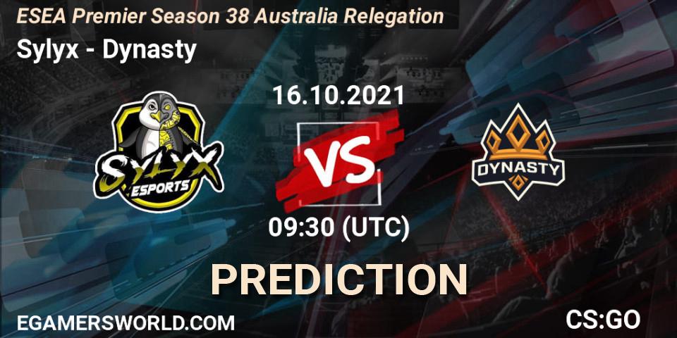 Sylyx - Dynasty: прогноз. 16.10.2021 at 09:30, Counter-Strike (CS2), ESEA Premier Season 38 Australia Relegation