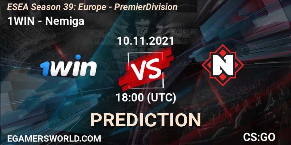 1WIN - Nemiga Gaming: прогноз. 12.11.2021 at 18:00, Counter-Strike (CS2), ESEA Season 39: Europe - Premier Division
