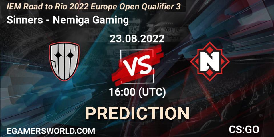 Sinners - Nemiga Gaming: прогноз. 23.08.2022 at 16:00, Counter-Strike (CS2), IEM Road to Rio 2022 Europe Open Qualifier 3