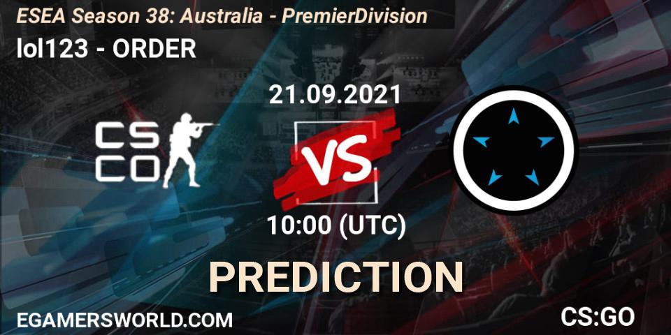 lol123 - ORDER: прогноз. 21.09.21, CS2 (CS:GO), ESEA Season 38: Australia - Premier Division