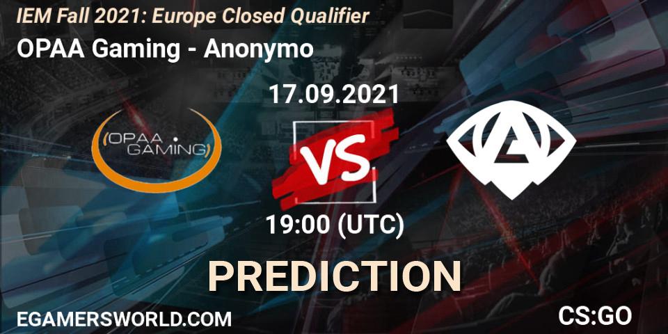 OPAA Gaming - Anonymo: прогноз. 17.09.2021 at 19:00, Counter-Strike (CS2), IEM Fall 2021: Europe Closed Qualifier