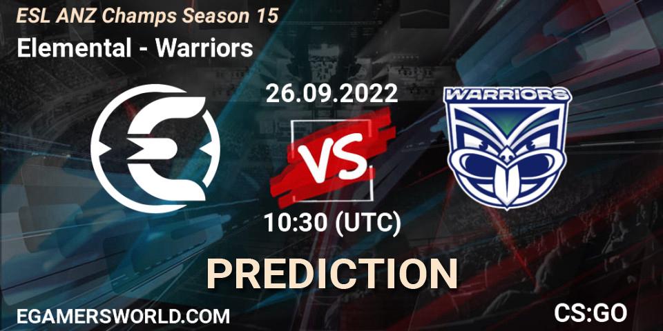Elemental - Warriors: прогноз. 26.09.2022 at 10:30, Counter-Strike (CS2), ESL ANZ Champs Season 15