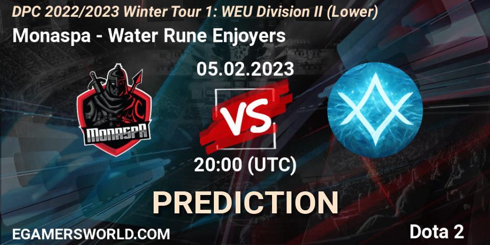 Monaspa - Water Rune Enjoyers: прогноз. 05.02.23, Dota 2, DPC 2022/2023 Winter Tour 1: WEU Division II (Lower)