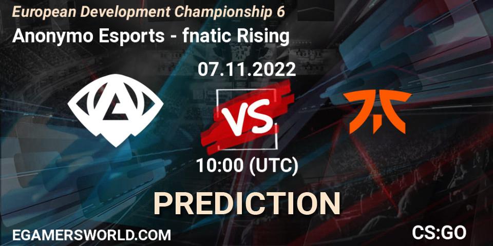 Anonymo Esports - fnatic Rising: прогноз. 07.11.2022 at 10:00, Counter-Strike (CS2), European Development Championship Season 6