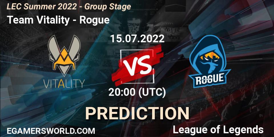 Team Vitality - Rogue: прогноз. 15.07.2022 at 20:15, LoL, LEC Summer 2022 - Group Stage