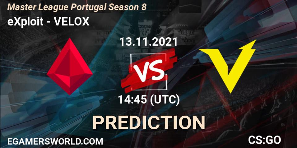 eXploit - VELOX: прогноз. 13.11.2021 at 14:45, Counter-Strike (CS2), Master League Portugal Season 8