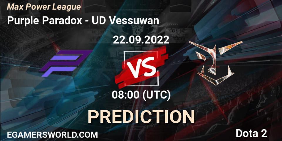 Purple Paradox - UD Vessuwan: прогноз. 22.09.2022 at 08:14, Dota 2, Max Power League