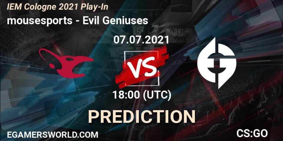 mousesports - Evil Geniuses: прогноз. 07.07.2021 at 18:00, Counter-Strike (CS2), IEM Cologne 2021 Play-In