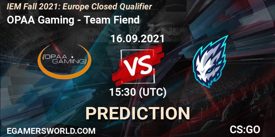 OPAA Gaming - Team Fiend: прогноз. 16.09.2021 at 15:30, Counter-Strike (CS2), IEM Fall 2021: Europe Closed Qualifier