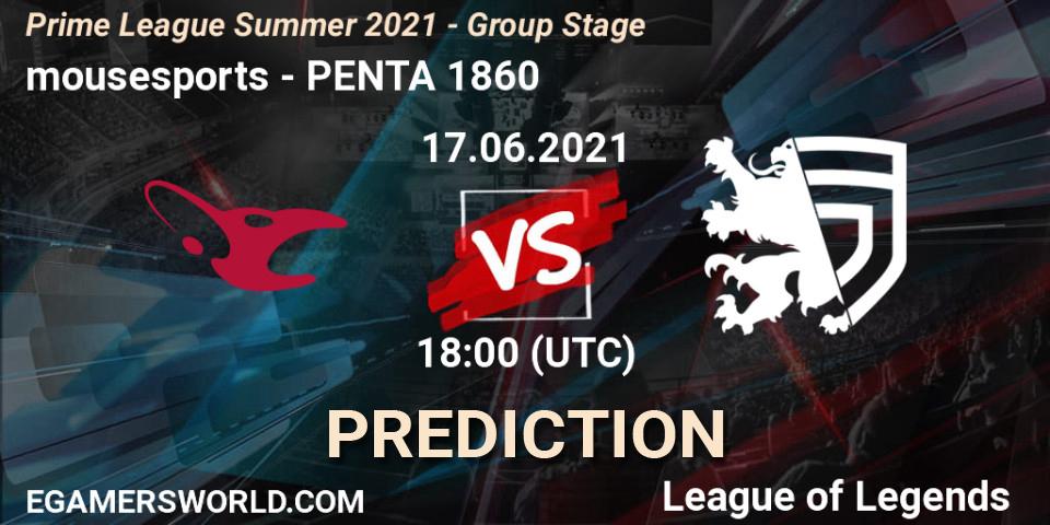 mousesports - PENTA 1860: прогноз. 17.06.2021 at 18:00, LoL, Prime League Summer 2021 - Group Stage