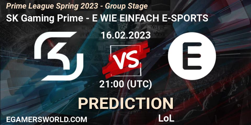 SK Gaming Prime - E WIE EINFACH E-SPORTS: прогноз. 16.02.2023 at 17:00, LoL, Prime League Spring 2023 - Group Stage