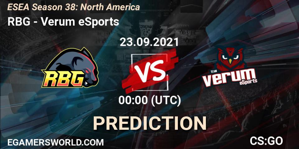 RBG - Verum eSports: прогноз. 27.09.2021 at 01:00, Counter-Strike (CS2), ESEA Season 38: North America 