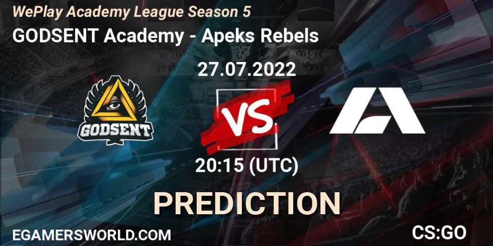 GODSENT Academy - Apeks Rebels: прогноз. 27.07.2022 at 20:15, Counter-Strike (CS2), WePlay Academy League Season 5
