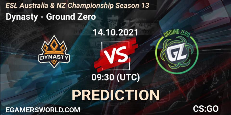 Dynasty - Ground Zero: прогноз. 14.10.21, CS2 (CS:GO), ESL Australia & NZ Championship Season 13