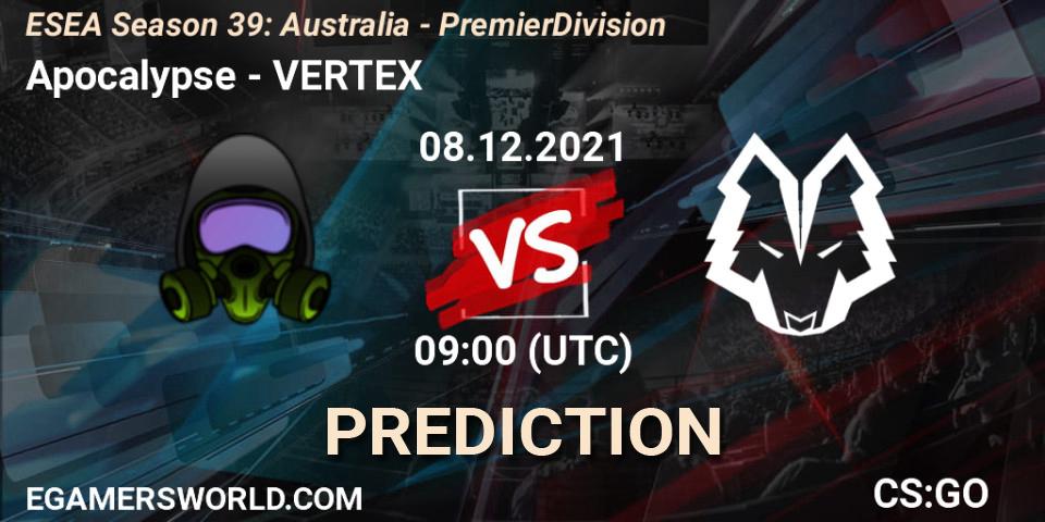 Apocalypse - VERTEX: прогноз. 08.12.2021 at 09:00, Counter-Strike (CS2), ESEA Season 39: Australia - Premier Division