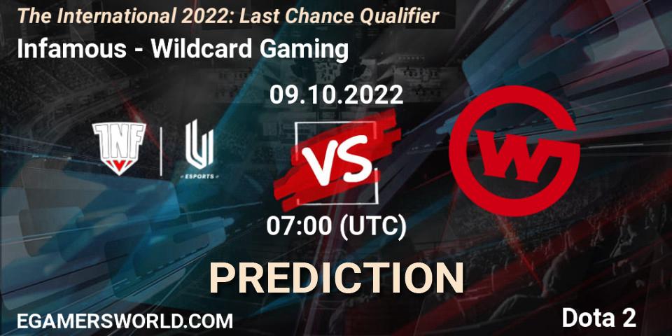 Infamous - Wildcard Gaming: прогноз. 09.10.2022 at 07:16, Dota 2, The International 2022: Last Chance Qualifier