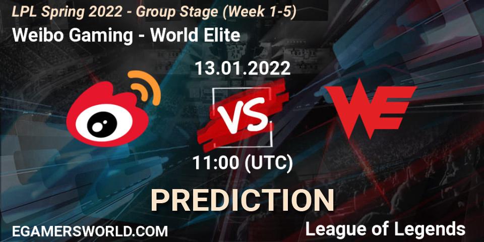 Weibo Gaming - World Elite: прогноз. 13.01.2022 at 11:20, LoL, LPL Spring 2022 - Group Stage (Week 1-5)