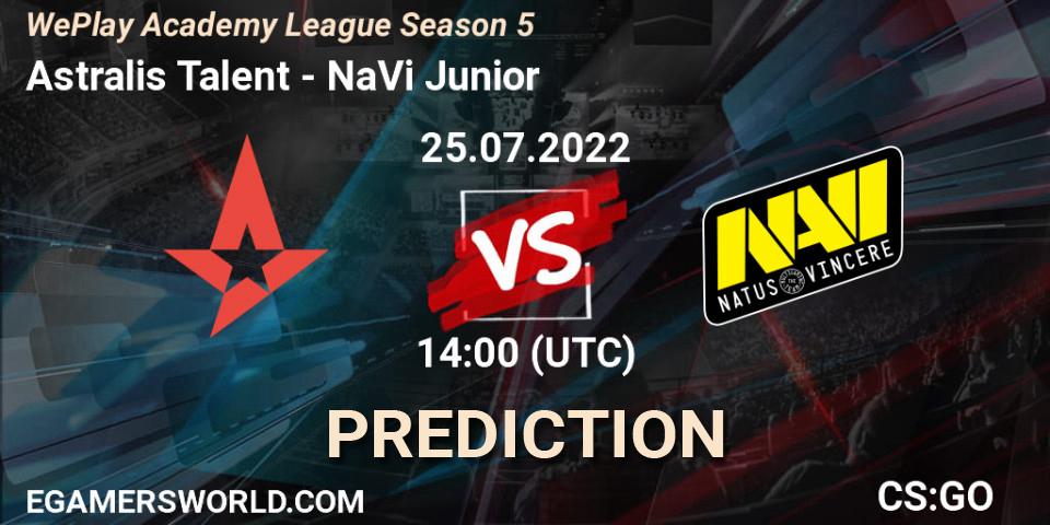 Astralis Talent - NaVi Junior: прогноз. 25.07.2022 at 14:00, Counter-Strike (CS2), WePlay Academy League Season 5