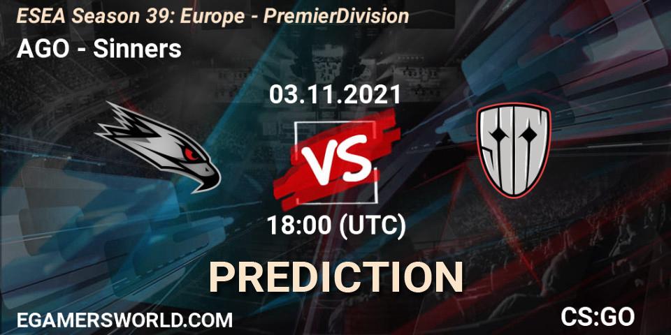 AGO - Sinners: прогноз. 03.11.2021 at 18:00, Counter-Strike (CS2), ESEA Season 39: Europe - Premier Division
