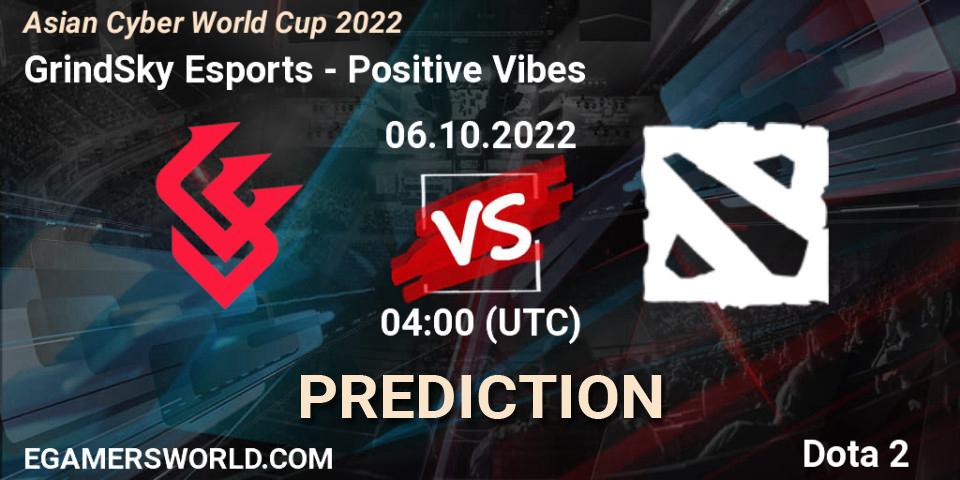 GrindSky Esports - Positive Vibes: прогноз. 06.10.2022 at 04:06, Dota 2, Asian Cyber World Cup 2022