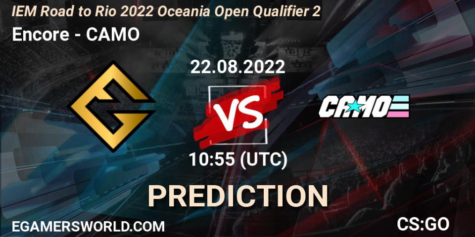Encore - CAMO: прогноз. 22.08.2022 at 10:55, Counter-Strike (CS2), IEM Road to Rio 2022 Oceania Open Qualifier 2