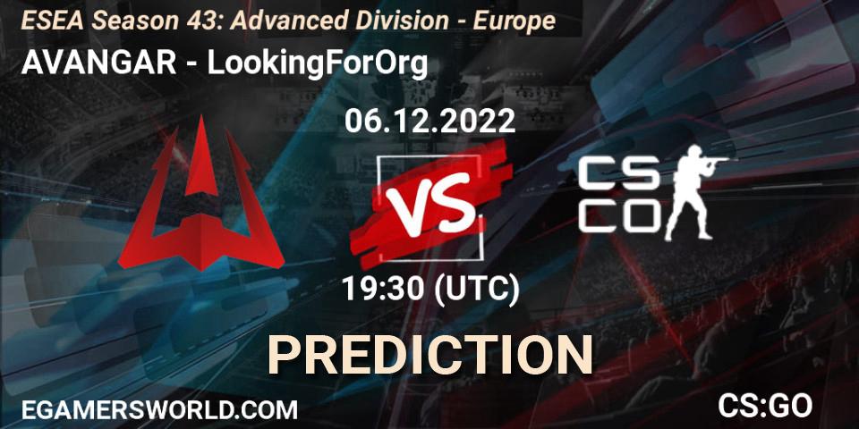 AVANGAR - LookingForOrg: прогноз. 06.12.2022 at 17:00, Counter-Strike (CS2), ESEA Season 43: Advanced Division - Europe