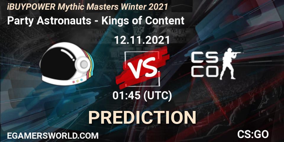 Party Astronauts - Kings of Content: прогноз. 12.11.2021 at 01:45, Counter-Strike (CS2), iBUYPOWER Mythic Masters Winter 2021