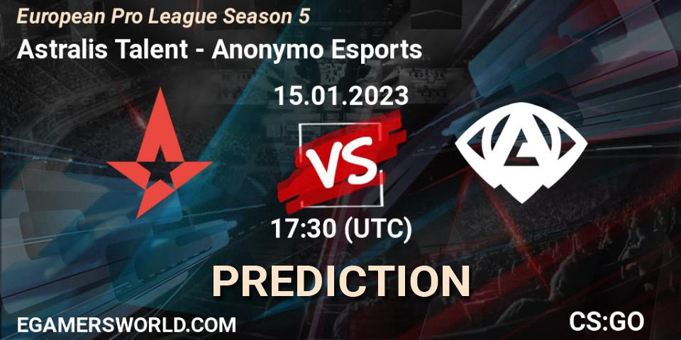 Astralis Talent - Anonymo Esports: прогноз. 15.01.23, CS2 (CS:GO), European Pro League Season 5