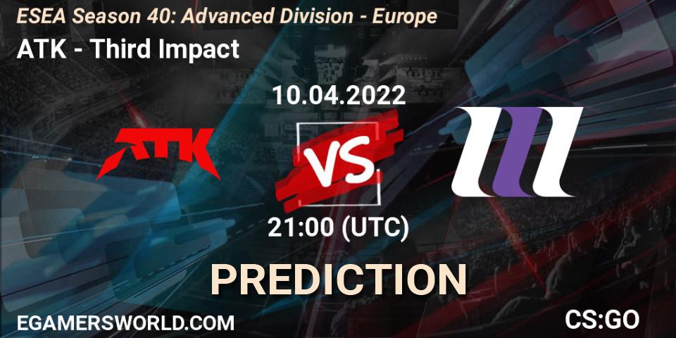 ATK - Third Impact: прогноз. 10.04.2022 at 20:00, Counter-Strike (CS2), ESEA Season 40: Advanced Division - Europe