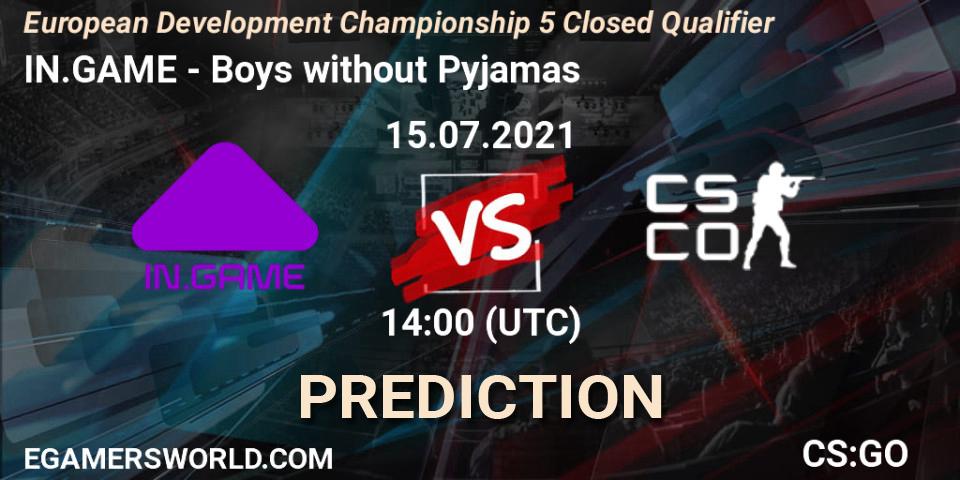 IN.GAME - Boys without Pyjamas: прогноз. 15.07.2021 at 14:00, Counter-Strike (CS2), European Development Championship 5 Closed Qualifier
