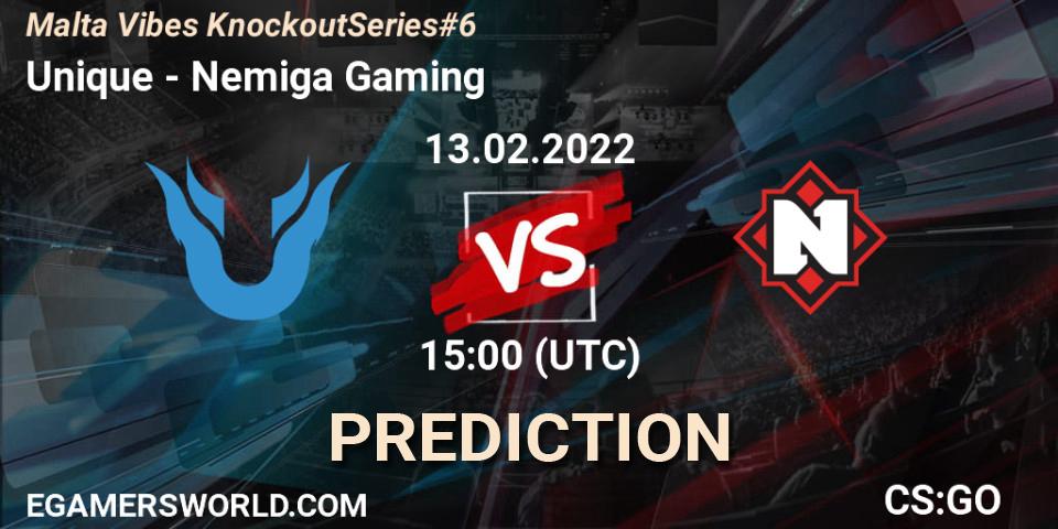 Unique - Nemiga Gaming: прогноз. 13.02.2022 at 15:25, Counter-Strike (CS2), Malta Vibes Knockout Series #6