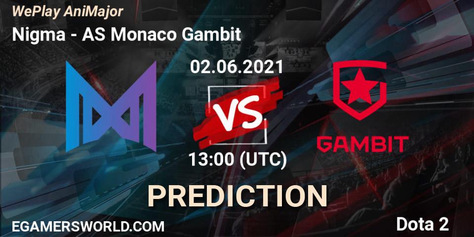 Nigma - AS Monaco Gambit: прогноз. 02.06.2021 at 14:02, Dota 2, WePlay AniMajor 2021
