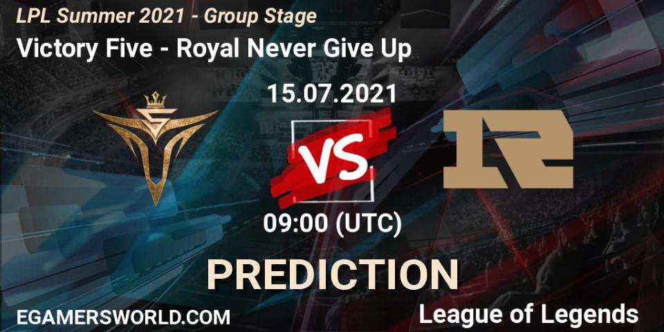 Victory Five - Royal Never Give Up: прогноз. 15.07.2021 at 09:00, LoL, LPL Summer 2021 - Group Stage