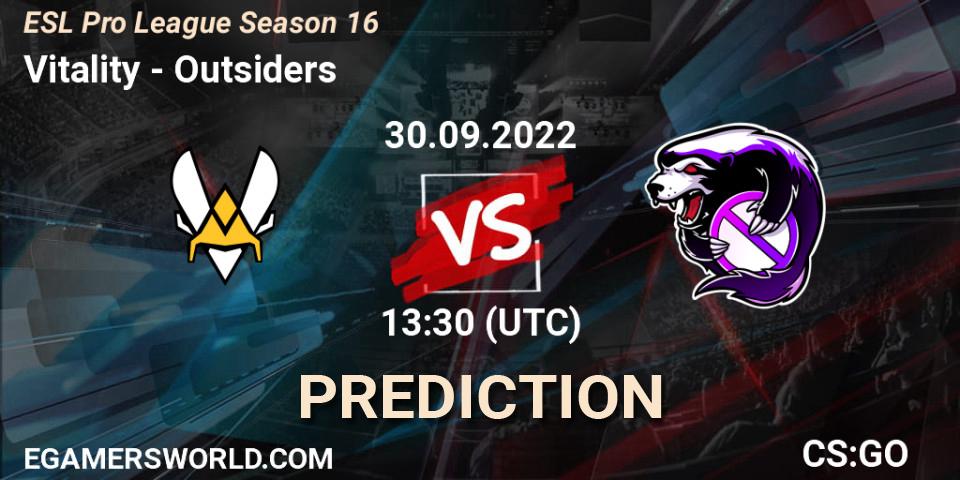 Vitality - Outsiders: прогноз. 30.09.2022 at 13:30, Counter-Strike (CS2), ESL Pro League Season 16
