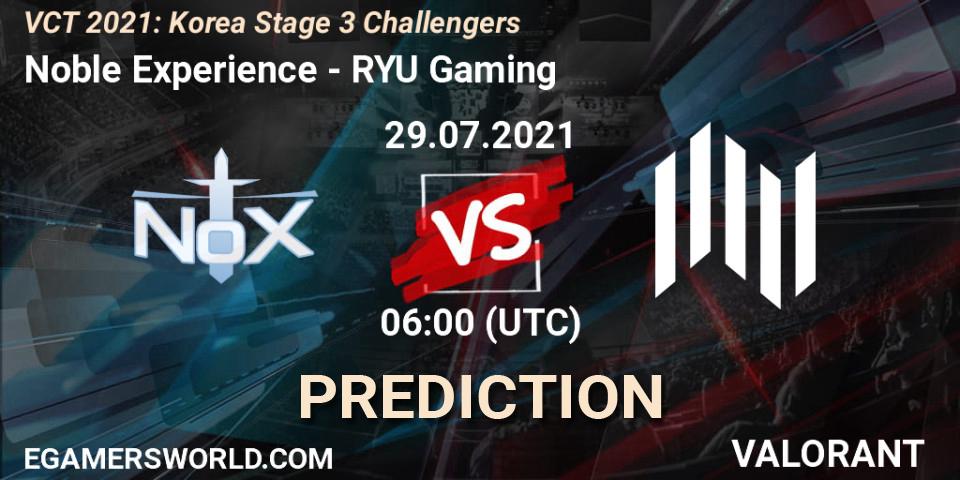 Noble Experience - RYU Gaming: прогноз. 29.07.2021 at 06:00, VALORANT, VCT 2021: Korea Stage 3 Challengers