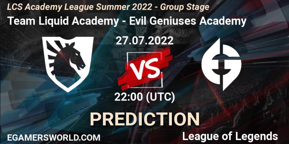 Team Liquid Academy - Evil Geniuses Academy: прогноз. 27.07.2022 at 22:00, LoL, LCS Academy League Summer 2022 - Group Stage