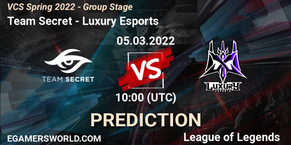 Team Secret - Luxury Esports: прогноз. 05.03.2022 at 10:00, LoL, VCS Spring 2022 - Group Stage 