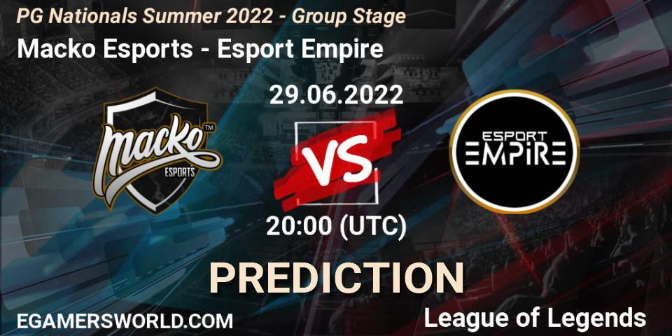 Macko Esports - Esport Empire: прогноз. 29.06.2022 at 20:00, LoL, PG Nationals Summer 2022 - Group Stage