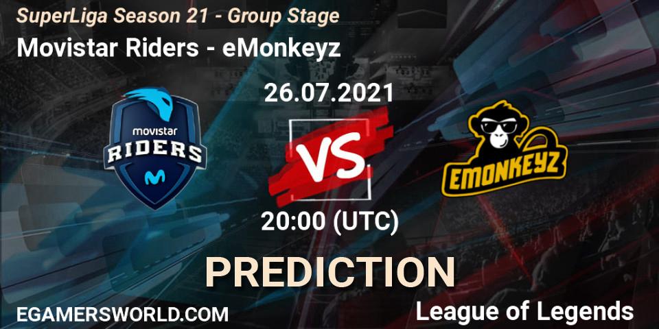 Movistar Riders - eMonkeyz: прогноз. 26.07.2021 at 20:00, LoL, SuperLiga Season 21 - Group Stage 