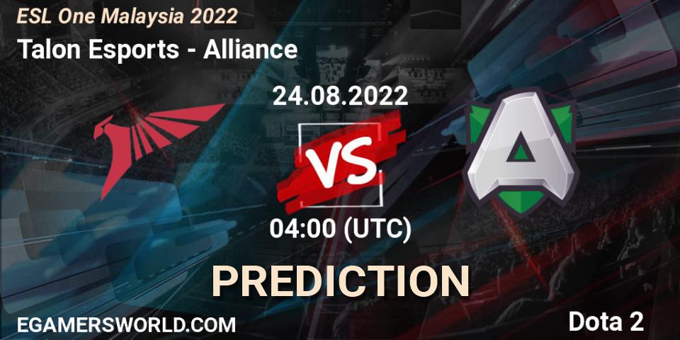 Talon Esports - Alliance: прогноз. 24.08.2022 at 04:00, Dota 2, ESL One Malaysia 2022