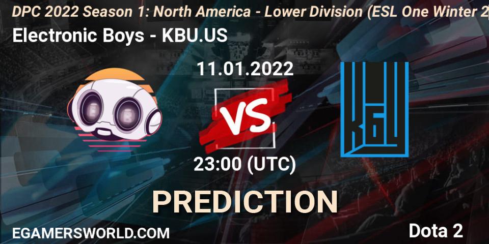 Electronic Boys - KBU.US: прогноз. 11.01.22, Dota 2, DPC 2022 Season 1: North America - Lower Division (ESL One Winter 2021)