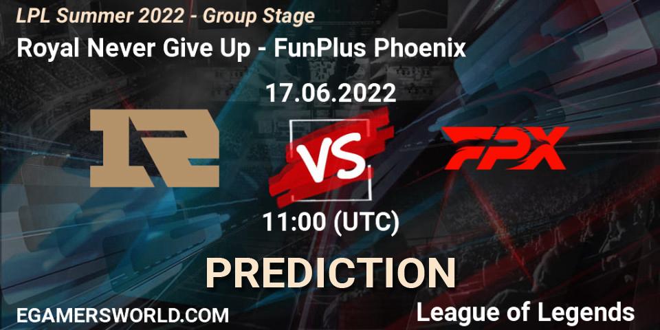 Royal Never Give Up - FunPlus Phoenix: прогноз. 17.06.2022 at 11:00, LoL, LPL Summer 2022 - Group Stage